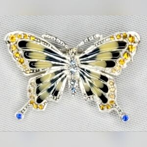 Monet Butterfly Brooch | Silver Tone Enamel Crystal Pin | Vintage Inspired Jewel